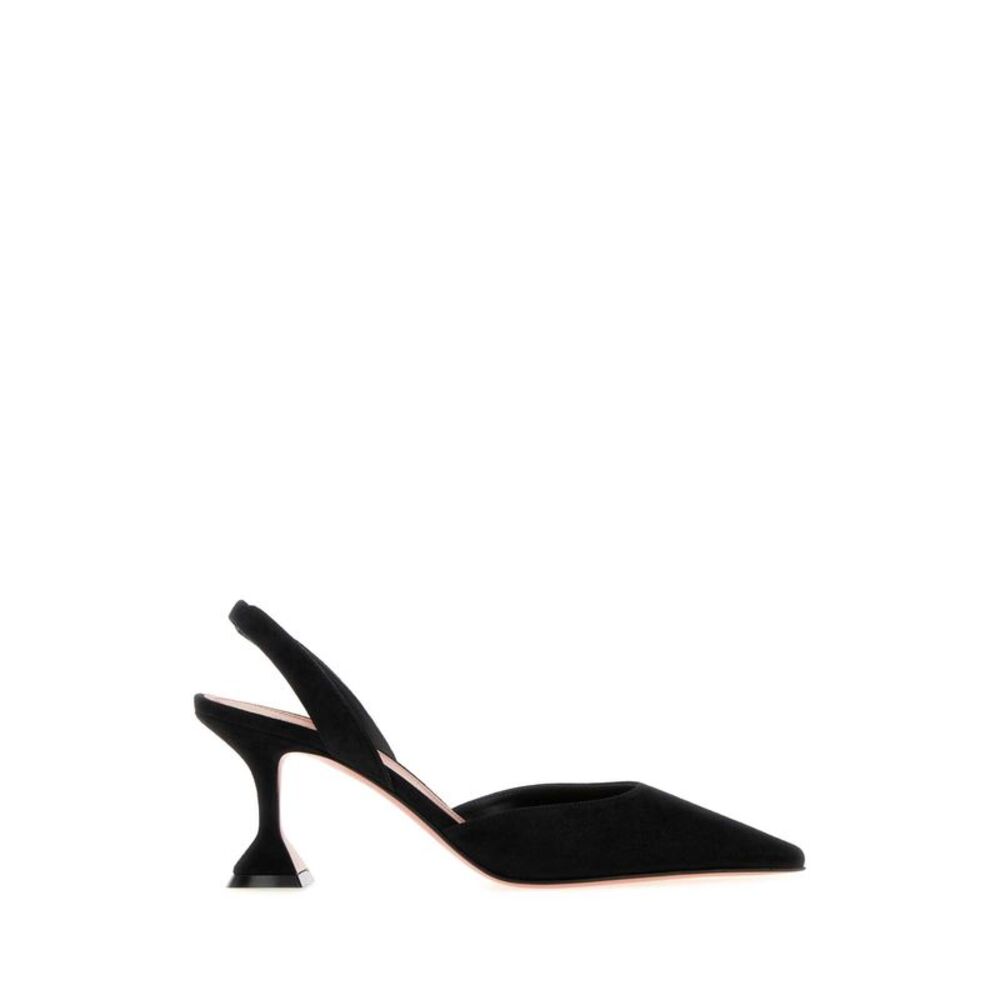 Amina Muaddi Women Black Suede Holli Sling Pumps
